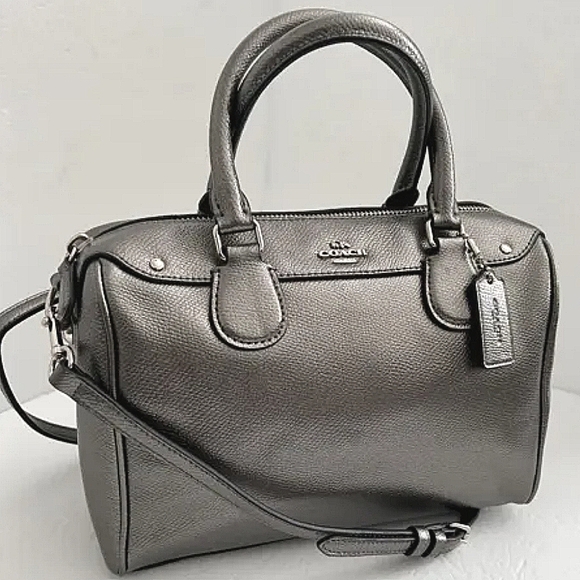 Coach Mini Bennett Metallic Cross Grain Leather Zip Shoulder Bag Satchel $295 - Picture 5 of 9